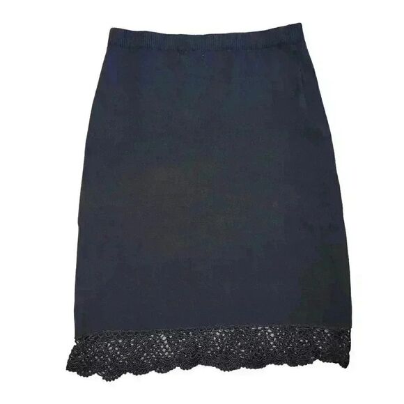 Notations Women's Black Rayon/Nylon Knit Straight Skirt w Crocheted Lace & Brown - Picture 6 of 9